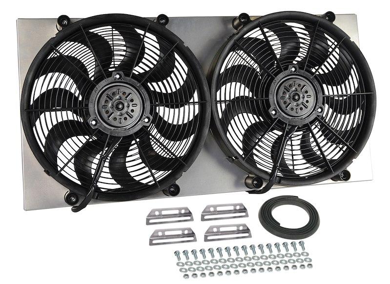 DERALE 16843 Cooling Fan; Electric; 4800 Cubic Feet Per Minute; Dual 17 Inch Diameter Fan/ 34 Inch Width x 17-1/4 Inch Height x 3-3/4 Inch Depth; 11 Blade; Puller; With Aluminum Shroud/ Adjustable Mounting Brackets/ Complete Mounting Hardware - High quality product image showing DERALE 16843 Cooling Fan; Electric; 4800 Cubic Feet Per Minute; Dual 17 Inch Diameter Fan/ 34 Inch Width x 17-1/4 Inch Height x 3-3/4 Inch Depth; 11 Blade; Puller; With Aluminum Shroud/ Adjustable Mounting Brackets/ Complete Mounting Hardware details and features