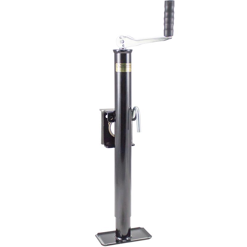 DUTTON 22683 15 TOP WIND W/WELD-ON BRACKET. ., Manual Round Topwind Swivel Jack; 2000 Pound Lift Capacity; 15 Inch Travel; 24-3/4 Inch Retracted Height; Weld-On Bracket Mount; Powder Coated; Black; With 4 Inch x 5 Inch Bracket/ Foot/ Snap Ring