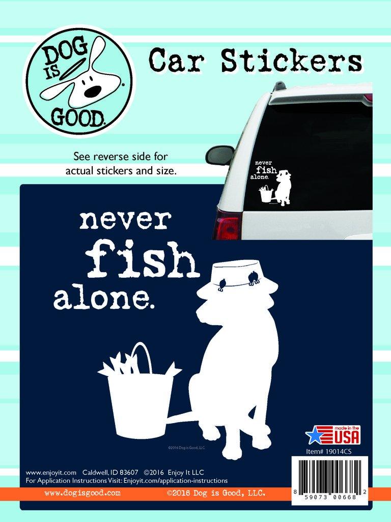 ENJOY IT 19014CS Decal; Dog Is Good; Never Fish Alone; White Design With Black Background; Vinyl; Single - High quality product image showing ENJOY IT 19014CS Decal; Dog Is Good; Never Fish Alone; White Design With Black Background; Vinyl; Single details and features