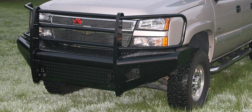 FAB FOURS CH05-S1360-1 Black Steel Front Ranch Bumper 2 Stage Black Powder Coated w/Full Grill Guard Incl. Light Cut-Outs Black Steel Front Ranch Bumper