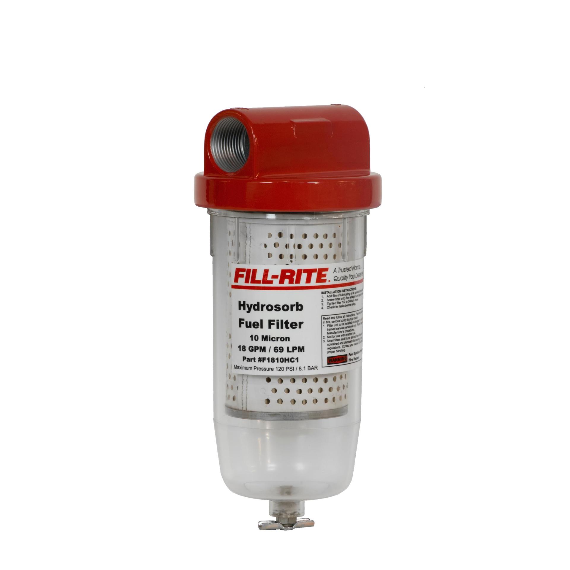 FILL-RITE F1810PC1 1 INCH 18 GPM (68 LPM) 10 Micron Particulate Fuel Filter with Drain (Clear Bowl) - High quality product image showing FILL-RITE F1810PC1 1 INCH 18 GPM (68 LPM) 10 Micron Particulate Fuel Filter with Drain (Clear Bowl) details and features