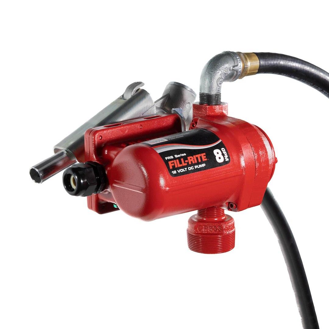 FILL-RITE FR8 FUEL TRANSFER PUMP--8GPM 12V DC, Diesel/ E15/ Gasoline/ Kerosene/ Biodiesel Up To B20; Electric; 12 Volt DC; 8 Gallons Per Minute; 3/4 Inch x 12 Inch Hose With Static Ground Wire; 3/4 Inch Cast Aluminum Manual Nozzle - High quality product image showing FILL-RITE FR8 FUEL TRANSFER PUMP--8GPM 12V DC, Diesel/ E15/ Gasoline/ Kerosene/ Biodiesel Up To B20; Electric; 12 Volt DC; 8 Gallons Per Minute; 3/4 Inch x 12 Inch Hose With Static Ground Wire; 3/4 Inch Cast Aluminum Manual Nozzle details and features