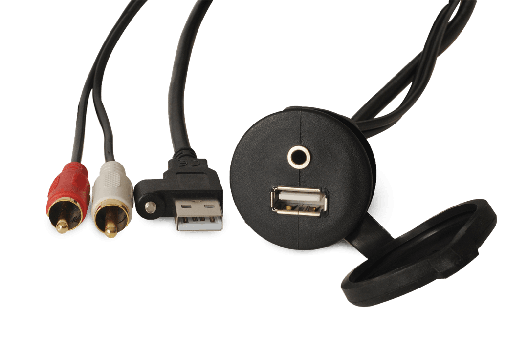 FUSION 0101238100 MS-CBUSB3.5, USB + 3.5mm-2xRCA Aux Panel Mount Cable, 2m (010-12381-00) - High quality product image showing FUSION 0101238100 MS-CBUSB3.5, USB + 3.5mm-2xRCA Aux Panel Mount Cable, 2m (010-12381-00) details and features