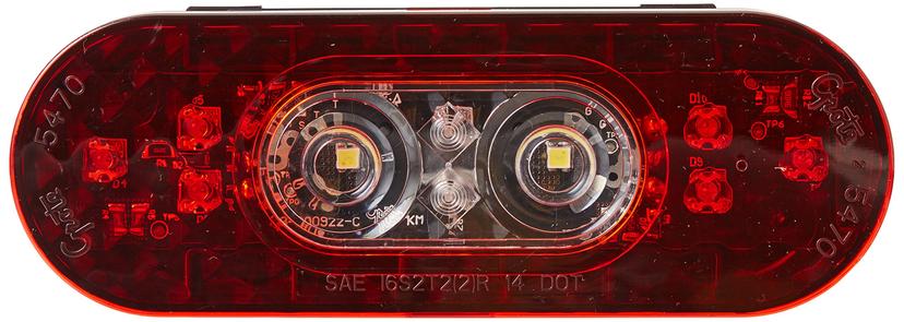 GROTE 54702 Stop/Tail/Turn Light, 6 In., Oval, Led, With Integrated Back-Up, Integrated Hard Shell, Red/Clear Lens, Bl