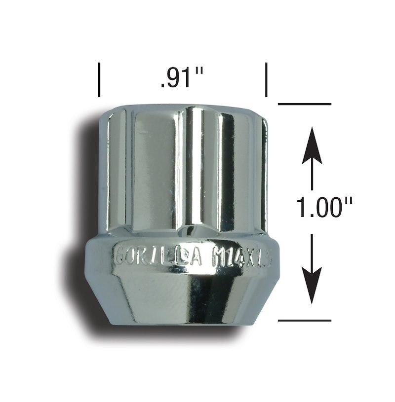 GORILLA 26048SD Lug Nut; Small Diameter Duplex Open End; 14 Millimeter x 1.5 Thread Size; Conical Seat; Spline Drive Lug; 1 Inch Overall Length; Spine Drive; Requires 6 Spline Tool (See Required Parts); Chrome Plated; Steel; Box Of 100 - High quality product image showing GORILLA 26048SD Lug Nut; Small Diameter Duplex Open End; 14 Millimeter x 1.5 Thread Size; Conical Seat; Spline Drive Lug; 1 Inch Overall Length; Spine Drive; Requires 6 Spline Tool (See Required Parts); Chrome Plated; Steel; Box Of 100 details and features