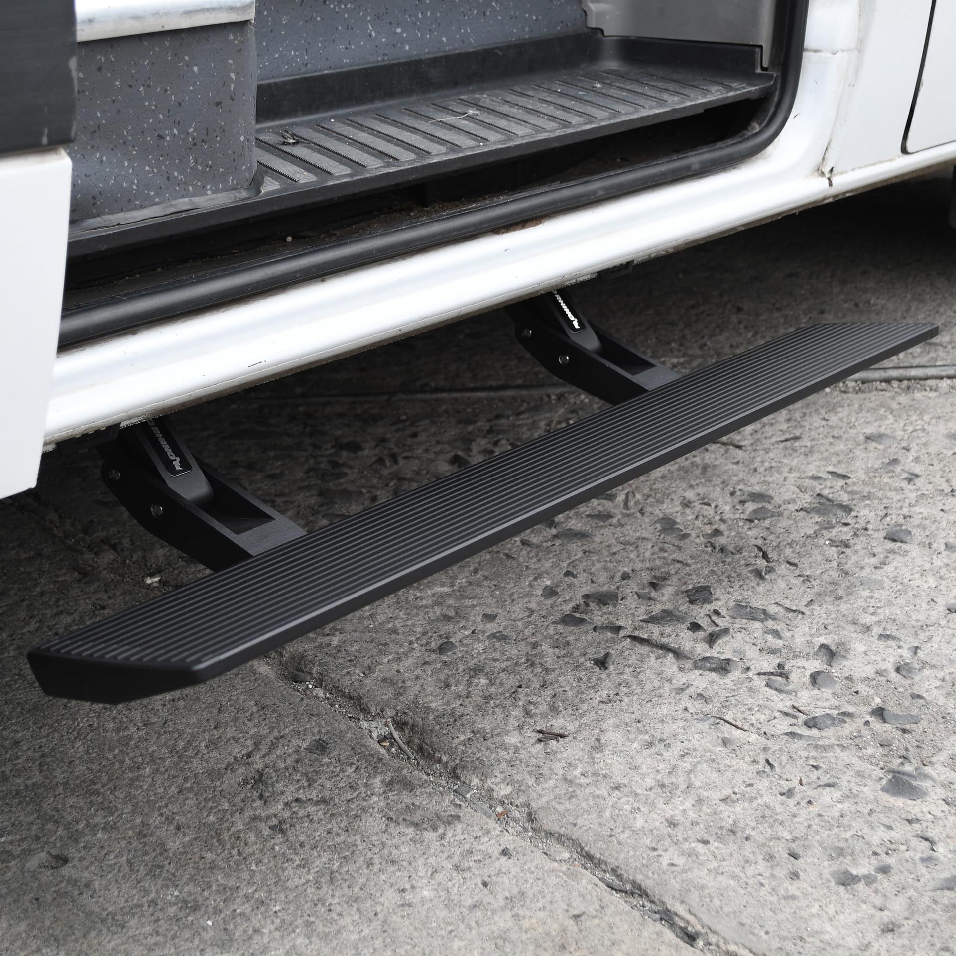 GO RHINO 20410125PC Running Board; E-Board E1; Textured Black; Aluminum; Lighted; Rocker Panel Mount For 2013-2018 Mercedes-Benz Sprinter 2500, 3500 - High quality product image showing GO RHINO 20410125PC Running Board; E-Board E1; Textured Black; Aluminum; Lighted; Rocker Panel Mount For 2013-2018 Mercedes-Benz Sprinter 2500, 3500 details and features