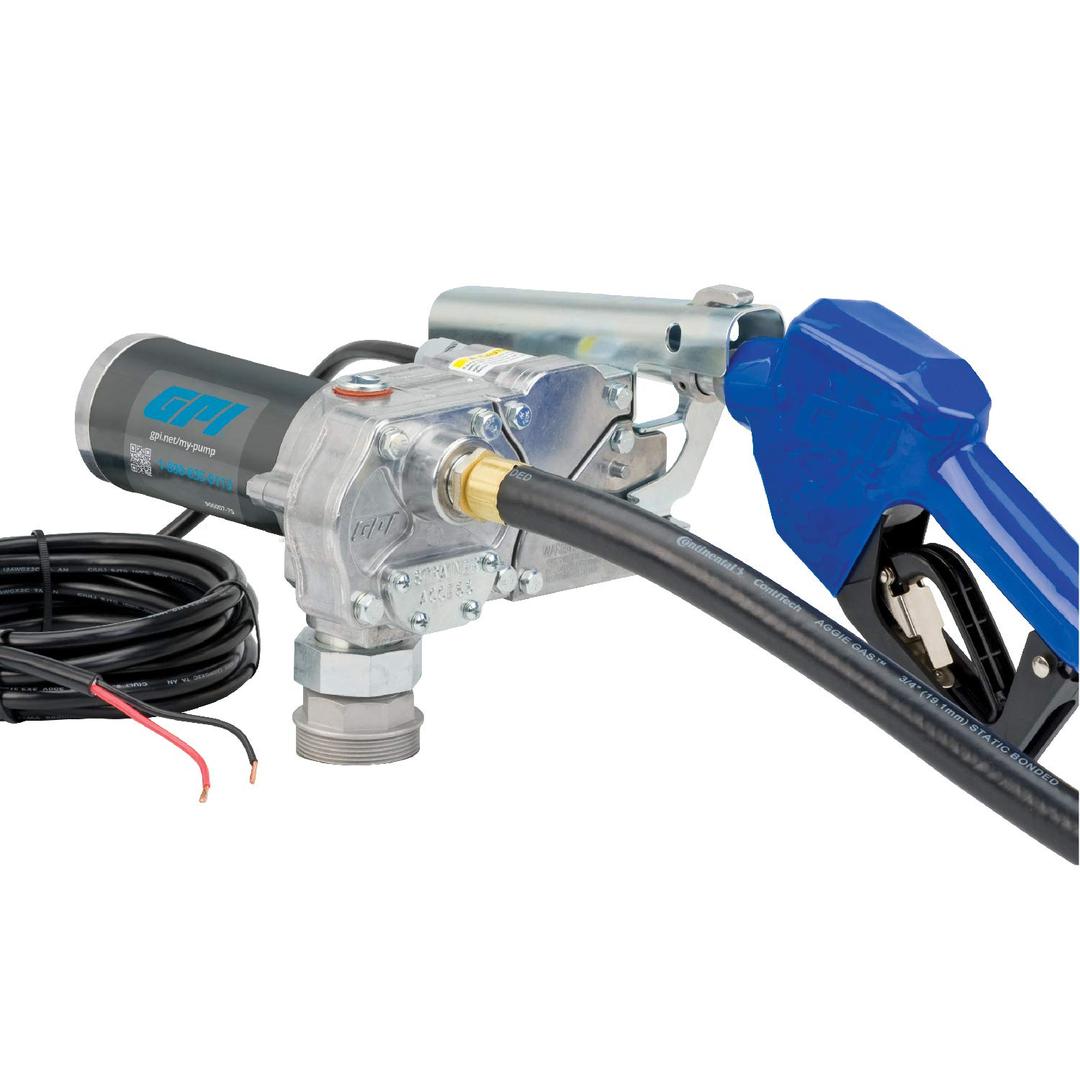GPI 110000-100 M-150S Fuel Transfer Pump, Automatic Shut-Off Nozzle, 15 GPM Fuel Pump, 12FT Hose, Power Cord, Spin Collar, Adjustable Suction Pipe - The Twister Group Tools product