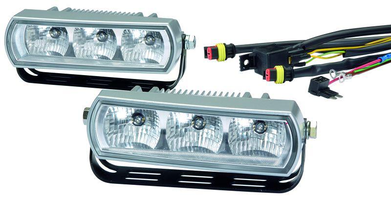 HELLA 009496801 LAMP KIT DRL 9496 OBLG 3, Chrome Rectangular Housing; Clear Lens; LED Bulb; Clear Bulb; Set of 2 - High quality product image showing HELLA 009496801 LAMP KIT DRL 9496 OBLG 3, Chrome Rectangular Housing; Clear Lens; LED Bulb; Clear Bulb; Set of 2 details and features