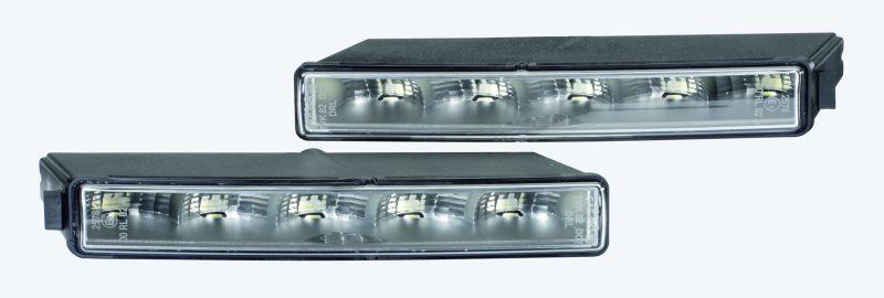 HELLA 010043801 LAMP KIT LED DRL UNIVERSA, Black Rectangular Housing; Clear Lens; LED Bulb; Clear Bulb; Set of 2 - High quality product image showing HELLA 010043801 LAMP KIT LED DRL UNIVERSA, Black Rectangular Housing; Clear Lens; LED Bulb; Clear Bulb; Set of 2 details and features
