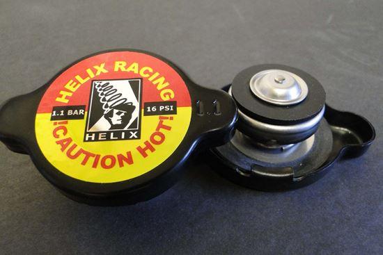 HELIX RACING 212-1112 RADIATOR CAP 1.1 BAR BLACK, 16 PSI Maximum Pressure; Round; Without Safety Release Lever; Black; Aluminum Alloy; Helix Logo; With Silicone Seals - High quality product image showing HELIX RACING 212-1112 RADIATOR CAP 1.1 BAR BLACK, 16 PSI Maximum Pressure; Round; Without Safety Release Lever; Black; Aluminum Alloy; Helix Logo; With Silicone Seals details and features
