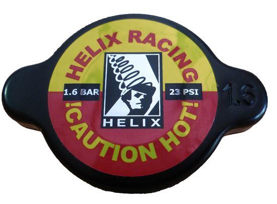 HELIX RACING 212-1601 RADIATOR CAP BLACK 1.6 BAR, 23 PSI Maximum Pressure; Round; Without Safety Release Lever; Black; Aluminum Alloy; Helix Logo; With Silicone Seals - High quality product image showing HELIX RACING 212-1601 RADIATOR CAP BLACK 1.6 BAR, 23 PSI Maximum Pressure; Round; Without Safety Release Lever; Black; Aluminum Alloy; Helix Logo; With Silicone Seals details and features