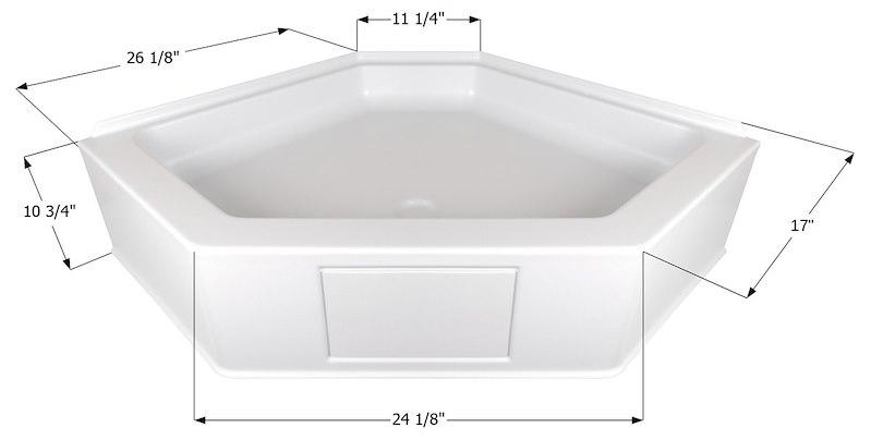 ICON 15233 Shower Pan; Neo Angle; 26-1/8 Inch x 17 Inch x 10-3/4 Inch; Center Drain; Polar White; ABS Plastic - The Twister Group Tools product