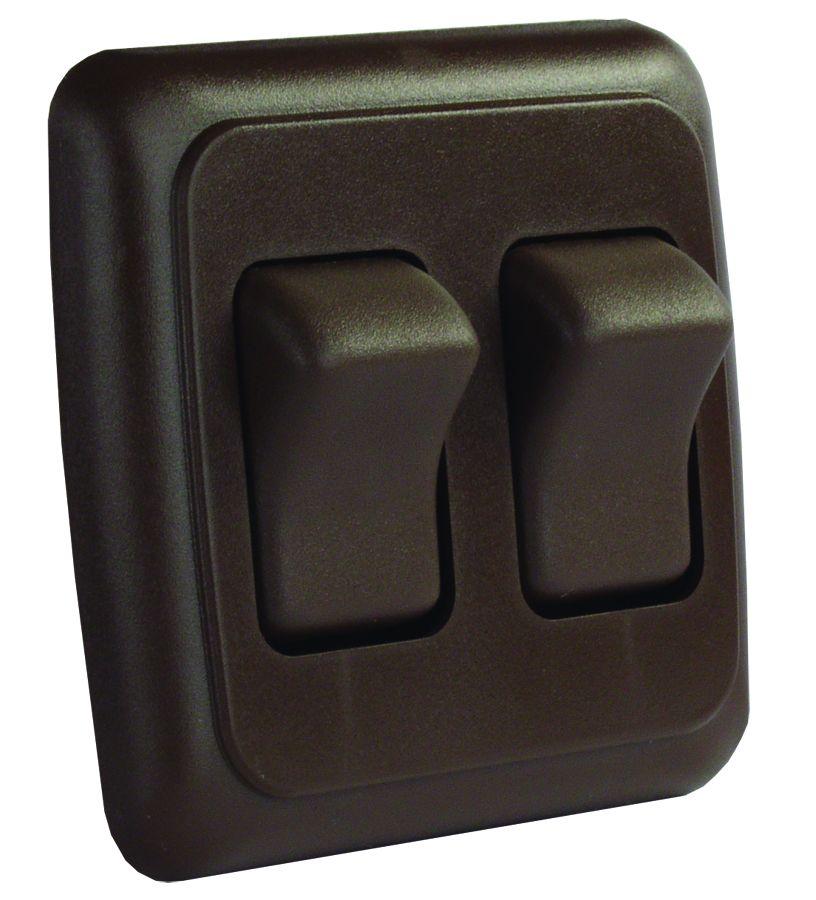 JR PRODUCTS 12145 Brown Double SPST On-Off Switch with Bezel - High quality product image showing JR PRODUCTS 12145 Brown Double SPST On-Off Switch with Bezel details and features