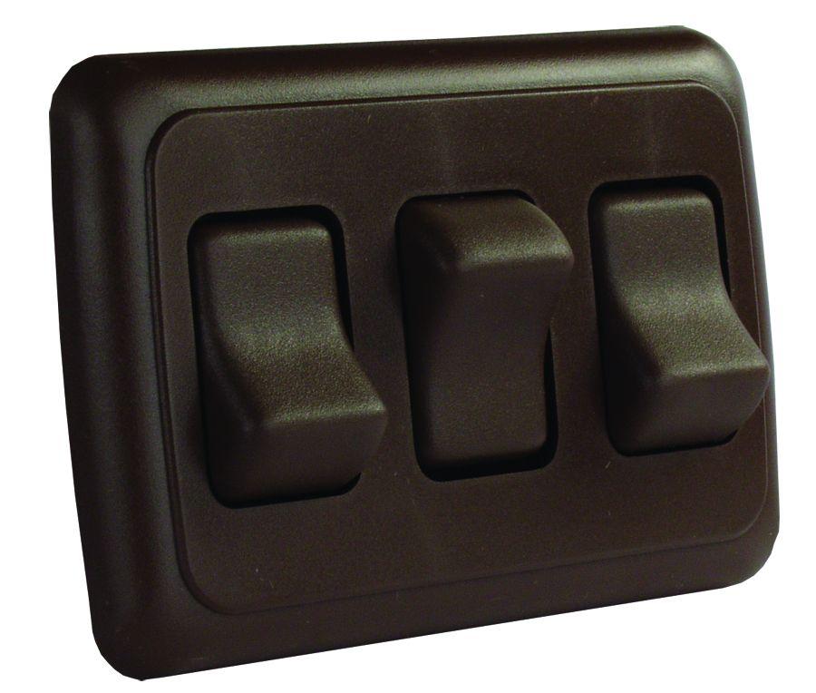 JR PRODUCTS 12155 305.1254 Brown Triple SPST On-Off Switch with Bezel - High quality product image showing JR PRODUCTS 12155 305.1254 Brown Triple SPST On-Off Switch with Bezel details and features