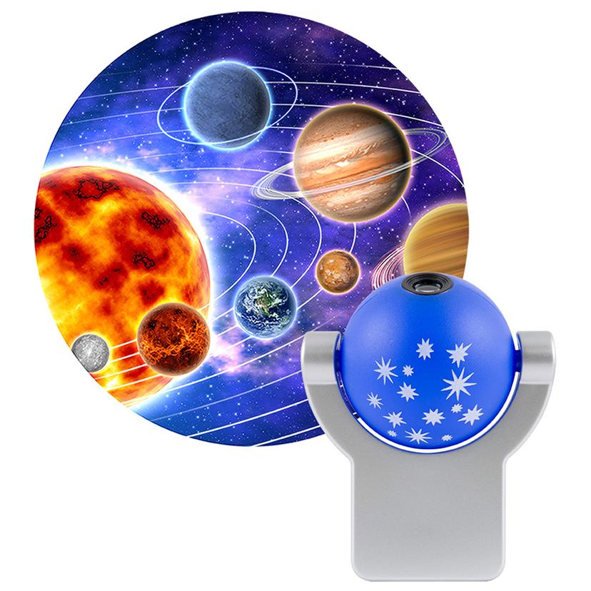JASCO 11798 Solar System LED Night Light, Plug-In, Dusk-to-Dawn Sensor, Auto On/Off, Galaxy Projector, Planets, Ideal for Childrens Bedroom, Bathroom, Playroom