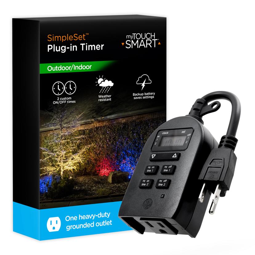 JASCO 36027 Outlet Timer, Single Plug-in Digital Timer Outlet, Simple Programmable Outlet Timer, Weather Resistant, Indoor/Outdoor Small Pump Timer, Seasonal Light Timer, Black