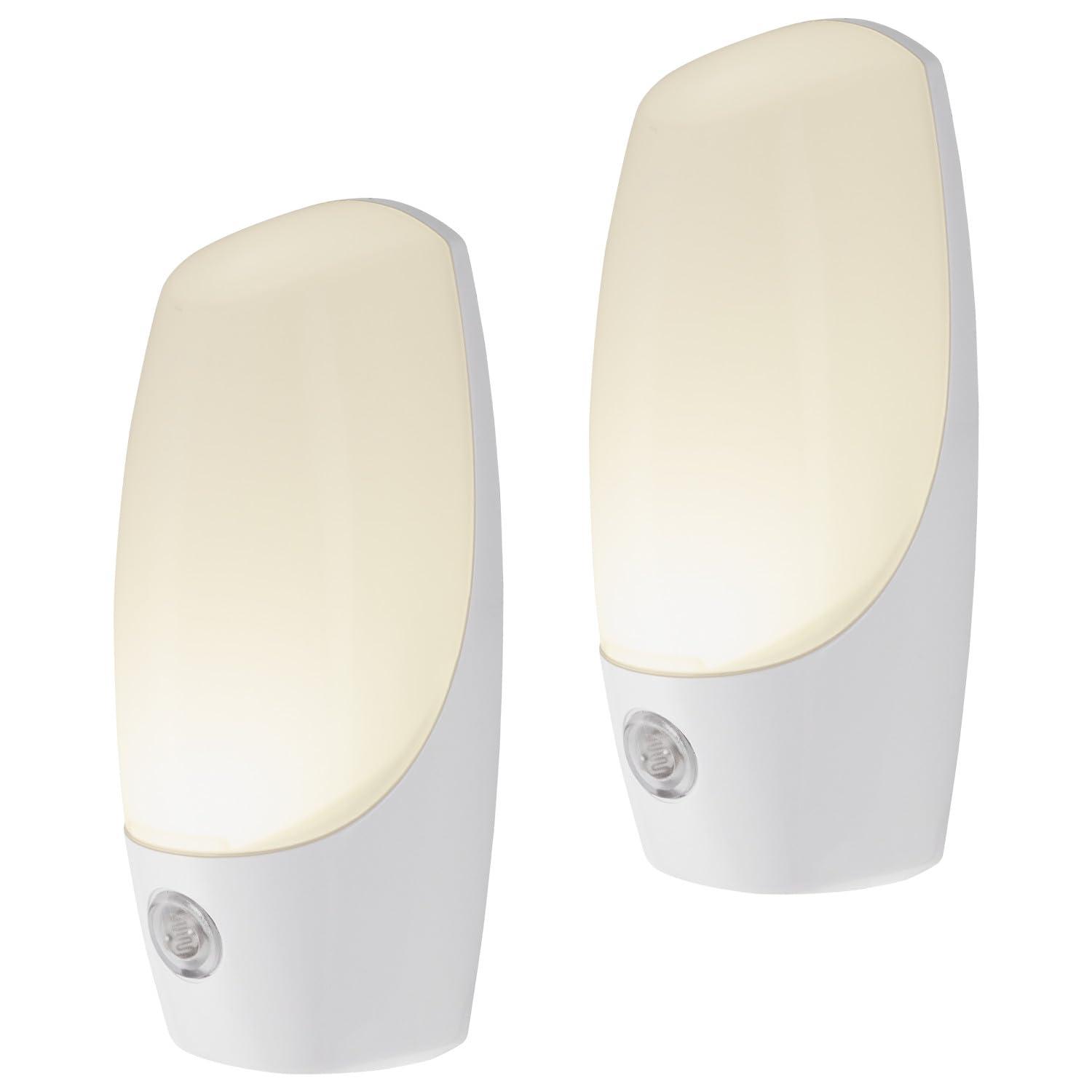 JASCO 37101 LED Automatic Night Lights, Plug-in, Soft White, Light Sensing, On at Dusk, Off at Dawn, Energy Efficient, Ideal for Bedroom, Bathroom, Kitchen, Hallway, Staircase, 2 Pack - High quality product image showing JASCO 37101 LED Automatic Night Lights, Plug-in, Soft White, Light Sensing, On at Dusk, Off at Dawn, Energy Efficient, Ideal for Bedroom, Bathroom, Kitchen, Hallway, Staircase, 2 Pack details and features