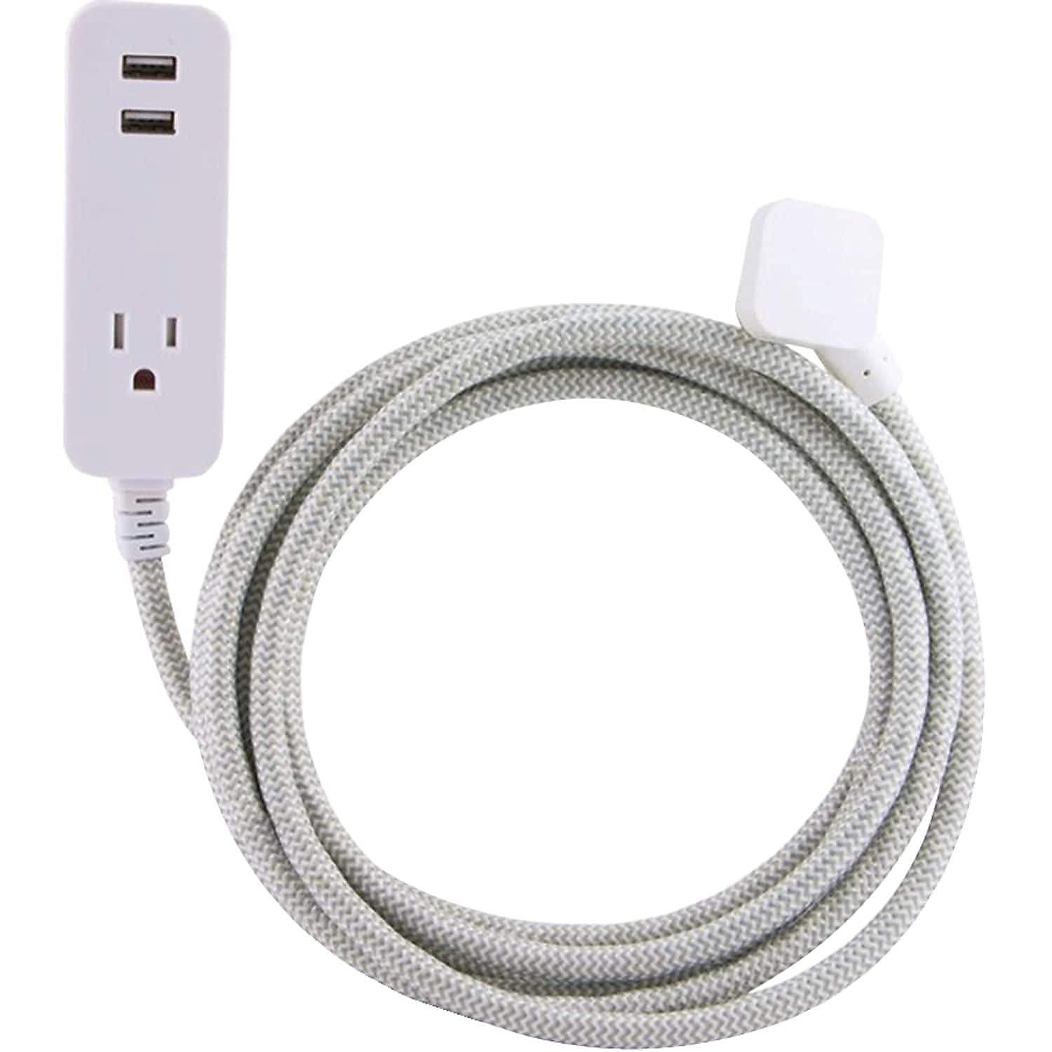 JASCO 37917 Extension Cord; Cordinate; 3 Prong/ 1 Grounded Outlet With 2 USB Port; 2.4 Amp; 10 Foot Length; White/ Gray; Without Plug Head Handle; UL Approved; With Surge Protection - High quality product image showing JASCO 37917 Extension Cord; Cordinate; 3 Prong/ 1 Grounded Outlet With 2 USB Port; 2.4 Amp; 10 Foot Length; White/ Gray; Without Plug Head Handle; UL Approved; With Surge Protection details and features