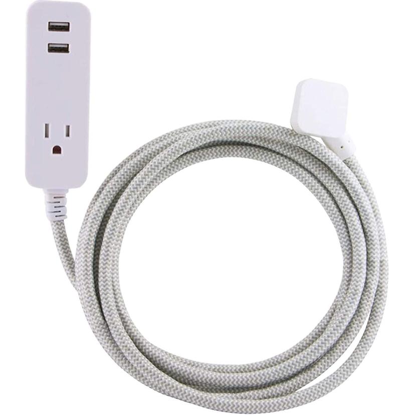 JASCO 37917 Extension Cord; Cordinate; 3 Prong/ 1 Grounded Outlet With 2 USB Port; 2.4 Amp; 10 Foot Length; White/ Gray; Without Plug Head Handle; UL Approved; With Surge Protection