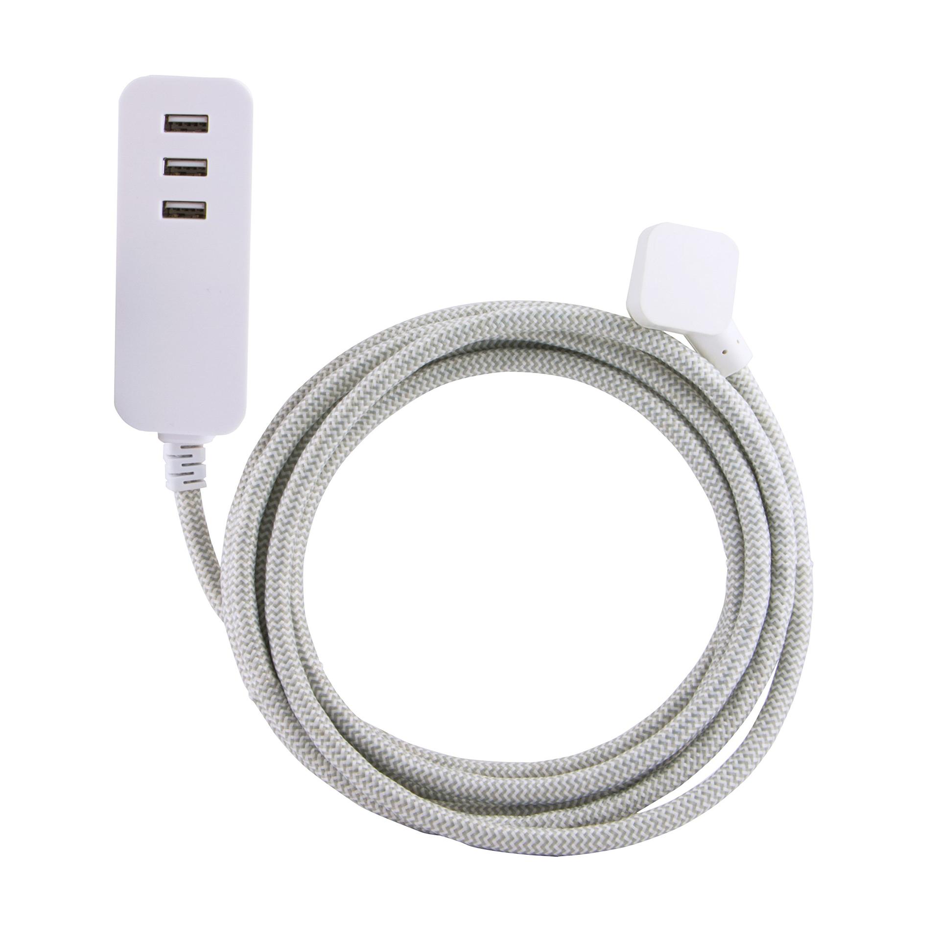 JASCO 37920 Extension Cord; Cordinate; 3 Prong/ 3 USB Port; 3.4 Amp; 10 Foot Length; White/ Gray; Without Plug Head Handle; UL Approved; With Surge Protection - High quality product image showing JASCO 37920 Extension Cord; Cordinate; 3 Prong/ 3 USB Port; 3.4 Amp; 10 Foot Length; White/ Gray; Without Plug Head Handle; UL Approved; With Surge Protection details and features