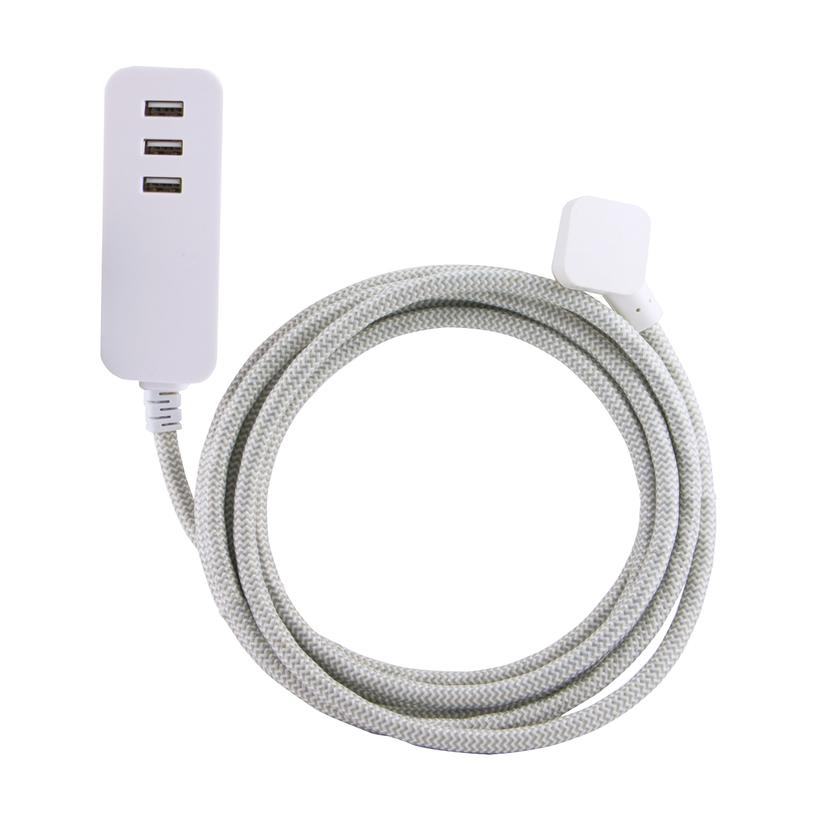 JASCO 37920 Extension Cord; Cordinate; 3 Prong/ 3 USB Port; 3.4 Amp; 10 Foot Length; White/ Gray; Without Plug Head Handle; UL Approved; With Surge Protection