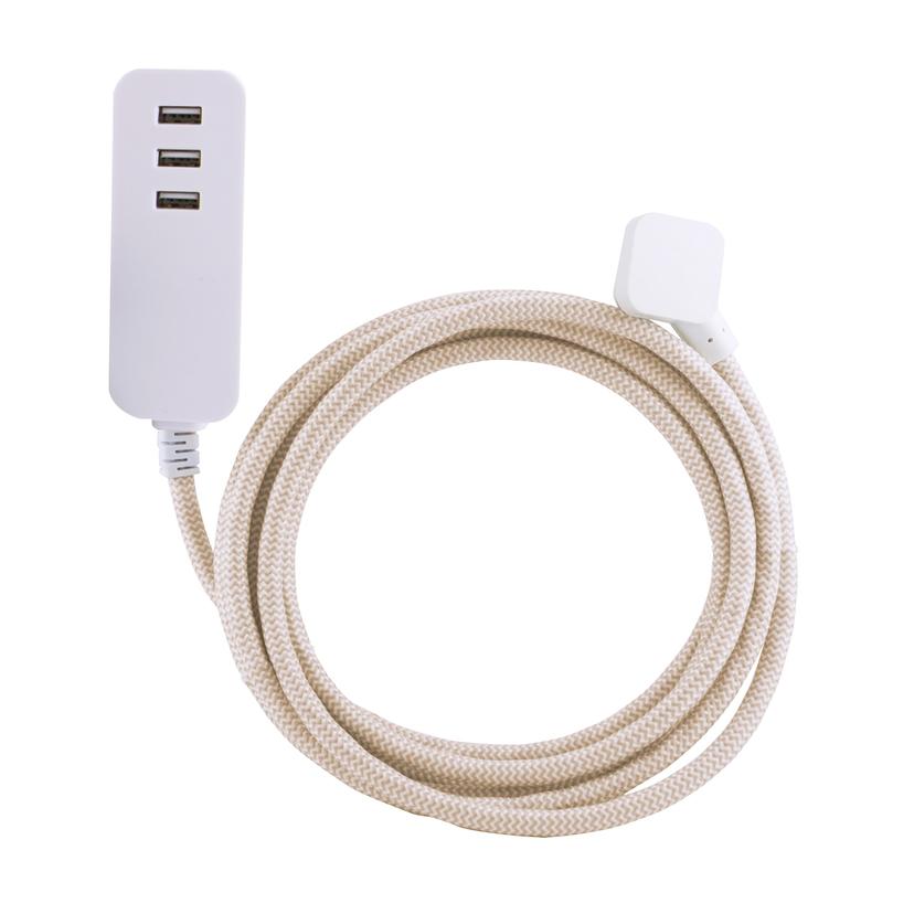 JASCO 37922 Designer 3-USB Charging Extension Cord with Surge Protection, Brown Braided Fabric Cord, 10 ft, Low-Profile Plug, 3.4A USB Charging Ports for Up to 40% Faster Charging