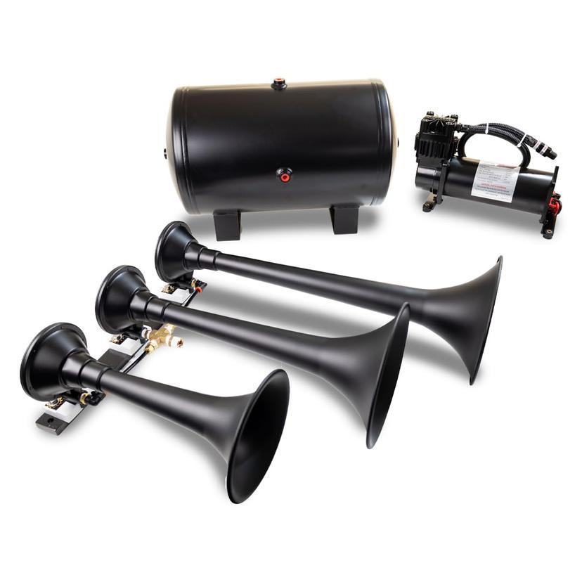 KLEINN HK9 Air Horns Complete Triple Train Horn System - Black