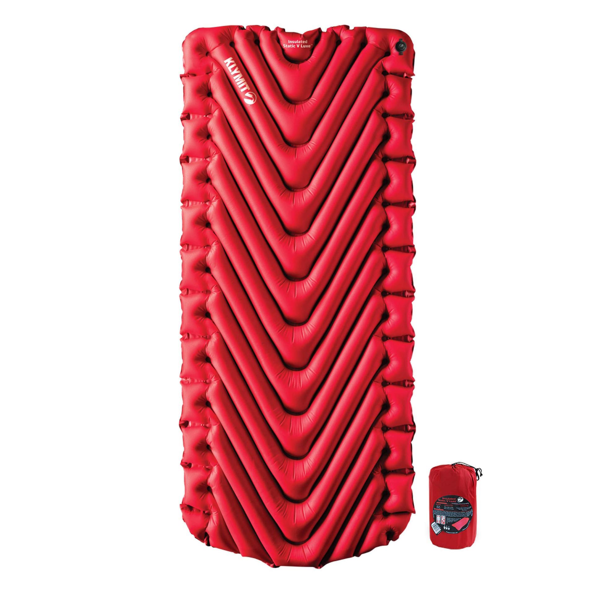 KLYMIT 06LIRD02D Insulated Static V Luxe Inflatable Sleeping Pad for Camping, Lightweight Hiking and Backpacking Air Bed For Cold Weather,Red - High quality product image showing KLYMIT 06LIRD02D Insulated Static V Luxe Inflatable Sleeping Pad for Camping, Lightweight Hiking and Backpacking Air Bed For Cold Weather,Red details and features