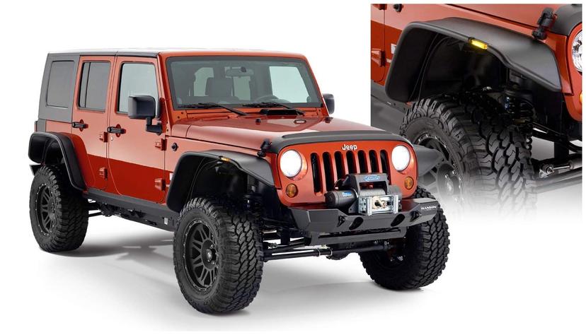 BUSHWACKER 10918-07 Jeep Flat Style Front & Rear Fender Flares | 4-Piece Set, Black, Textured Finish Fits 2007-2018 Jeep Wrangler JK Unlimited 4-Door