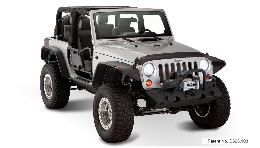 BUSHWACKER 10919-07 Jeep Flat Style Front & Rear Fender Flares | 4-Piece Set, Black, Textured Finish Fits 2007-2018 Jeep Wrangler JK 2-Door - The Twister Group Tools product