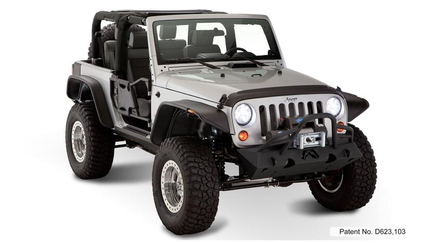 BUSHWACKER 10919-07 Jeep Flat Style Front & Rear Fender Flares | 4-Piece Set, Black, Textured Finish Fits 2007-2018 Jeep Wrangler JK 2-Door