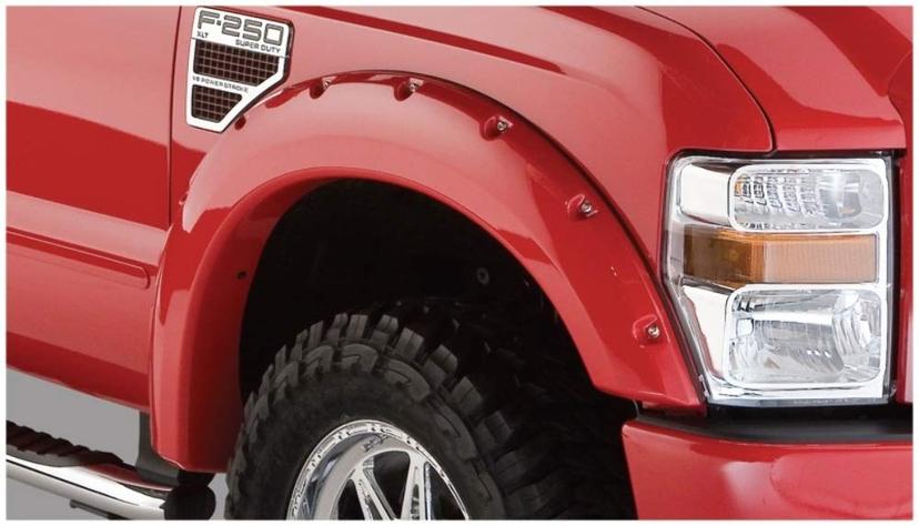 BUSHWACKER 20055-02 Pocket/Rivet Style Front Fender Flares | 2-Piece Set, Black, Smooth Finish Fits 2008-2010 Ford F-250/F-350 Styleside Super Duty
