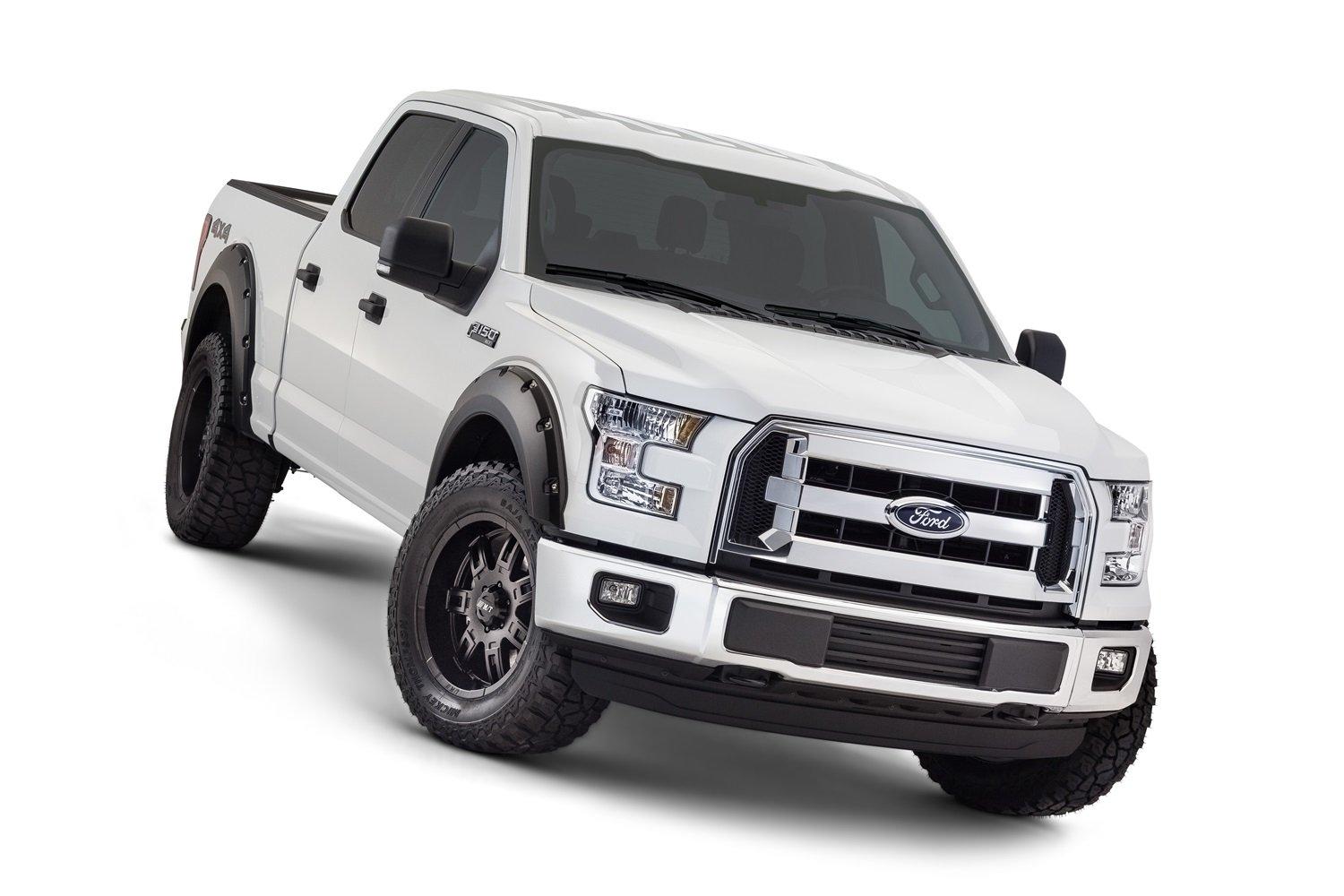 BUSHWACKER 20935-02 Pocket/Rivet Style Front & Rear Fender Flares | 4-Piece Set, Black, Smooth Finish Fits 2015-2017 Ford F-150 Styleside (Excludes Models with Tech Package) - High quality product image showing BUSHWACKER 20935-02 Pocket/Rivet Style Front & Rear Fender Flares | 4-Piece Set, Black, Smooth Finish Fits 2015-2017 Ford F-150 Styleside (Excludes Models with Tech Package) details and features