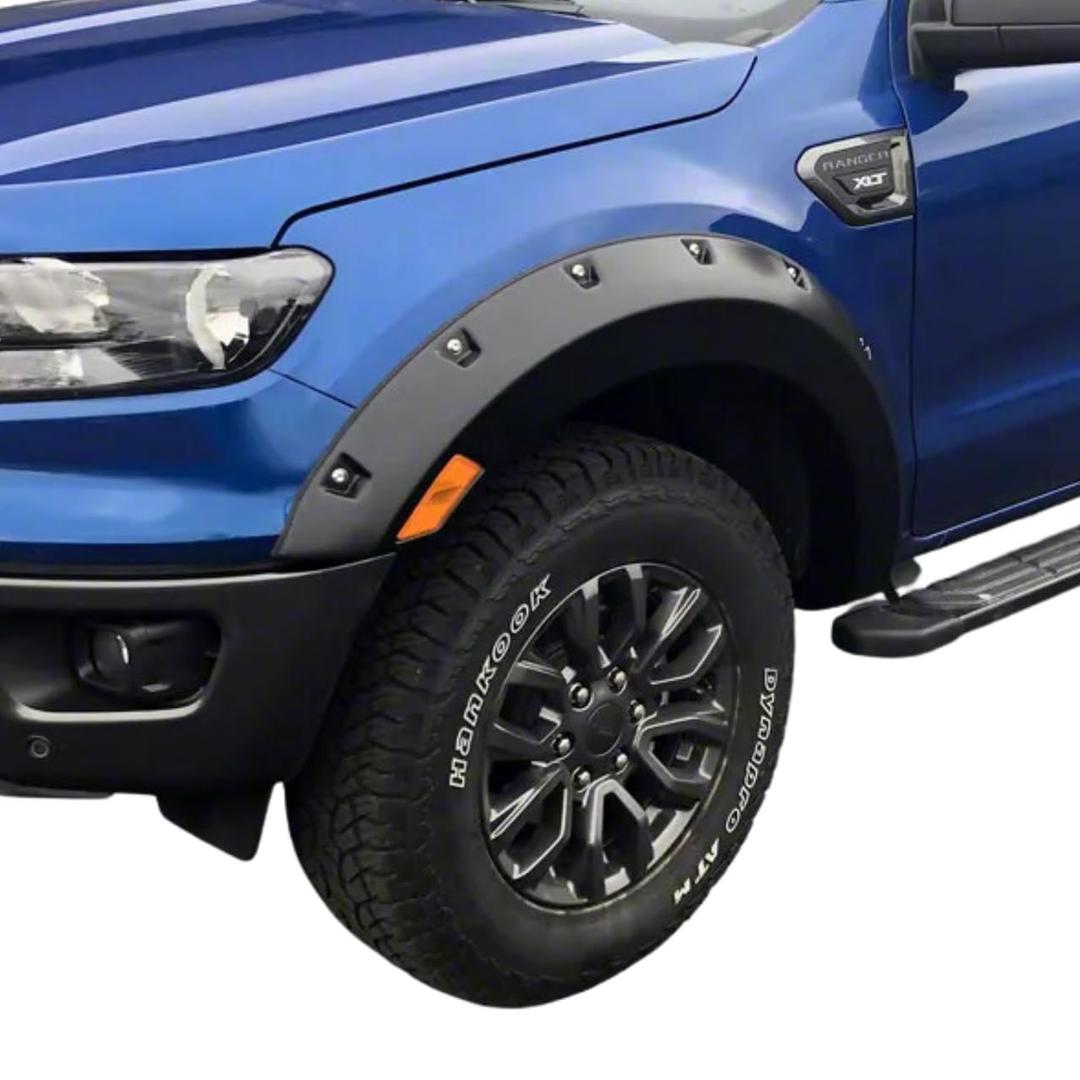 BUSHWACKER 20949-02 Pocket/Rivet Style Front & Rear Fender Flares | 4-Piece Set, Black, Smooth Finish Fits 2019-2022 Ford Ranger - The Twister Group Tools product