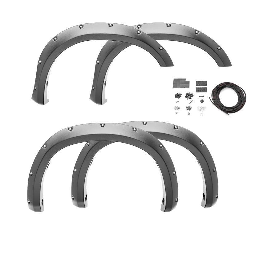 BUSHWACKER 20960-02 Pocket/Rivet Style Front & Rear Fender Flares | 4-Piece Set, Black, Smooth Finish Fits 2021-2024 Ford Bronco 4-Door