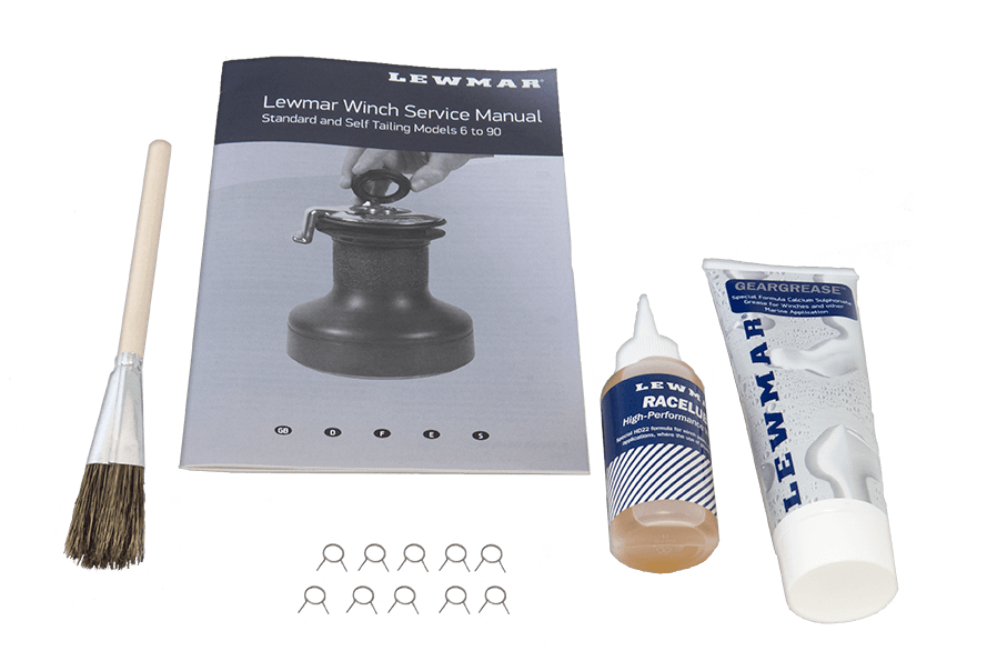 LEWMAR 19701500 Winch Maintenance Kit for Basic Winch Maintenance for Your Sailboat, for Winch Sizes 6 INCH- 48 INCH, Includes 10 Pawl Springs, Gear Grease (100 g), Race lube (55 ml), Lubrication Brush - The Twister Group Tools product