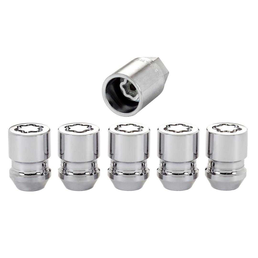 MCGARD 24554 4 PAK WHL LOK SET 12X1.25, Lug Nut Lock; 12 Millimeter X 1.25 Thread Size; Conical Seat; Acorn Lug; 1.28 Inch Overall Length; 13/16 Inch Wrench Size; Chrome Plated; Steel; Set Of 5 With Key - High quality product image showing MCGARD 24554 4 PAK WHL LOK SET 12X1.25, Lug Nut Lock; 12 Millimeter X 1.25 Thread Size; Conical Seat; Acorn Lug; 1.28 Inch Overall Length; 13/16 Inch Wrench Size; Chrome Plated; Steel; Set Of 5 With Key details and features