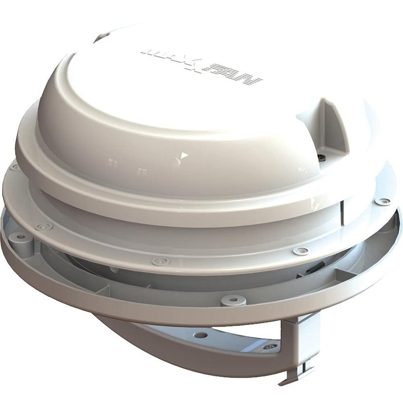 MAXXAIR 00-03812W Maxxfan Dome 6 INCH Round 12V Ventilation Fan - Compact Solution for Rooftop or Sidewall Ventilation, Exhaust Only, Removable Screens, Fan Guard Rain Shield, Moisture Control, White - Product image