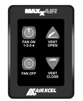 MAXXAIR 00A03550K Wall Thermostat; MaxxFan; For Use With Maxxair Roof Vents; 4 Key; With Fan On (4 Fan Speed) And Off Control/ Vent Open And Close Control; Without Digital Readout; Wall Mount; Black - Product image