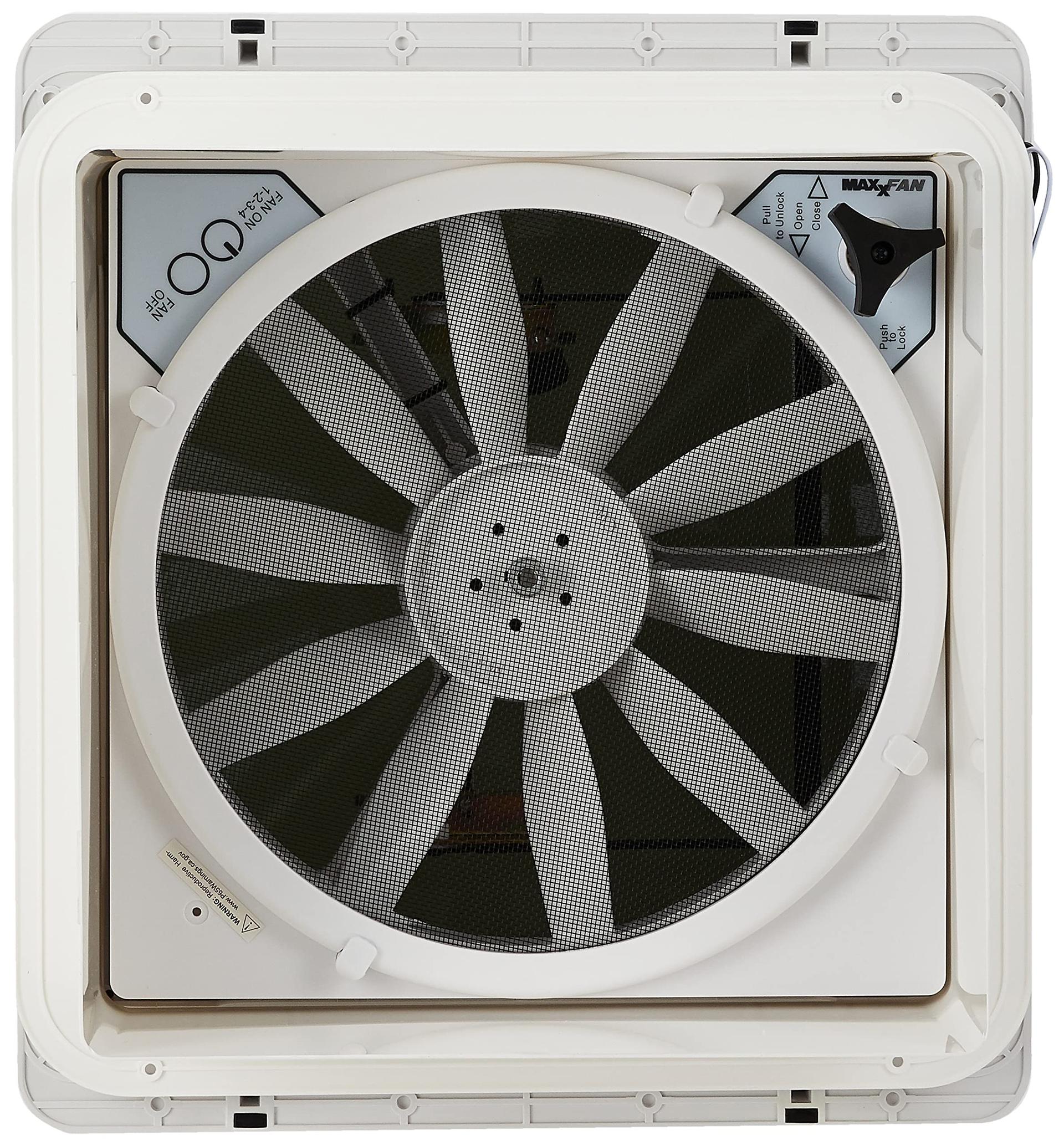 MAXXAIR 00A04401K Original Maxxfan - Vent, Fan & Rain Protection All-in-One, High Powered 4-Speed Exhaust Only Fan, Manual Knob Control, 14 INCHx14 INCH, Smoke - Product image