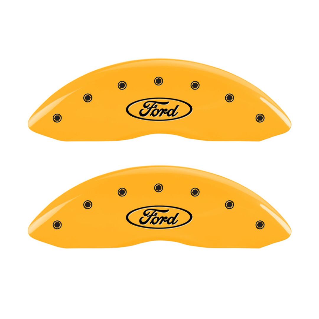 MGP CALIPER 10120SFRDYL Caliper Cover, Set of 4 (Yellow Engraved Front and Rear: Oval Logo/Ford Powder Coat Finish Black Characters) - The Twister Group Tools product