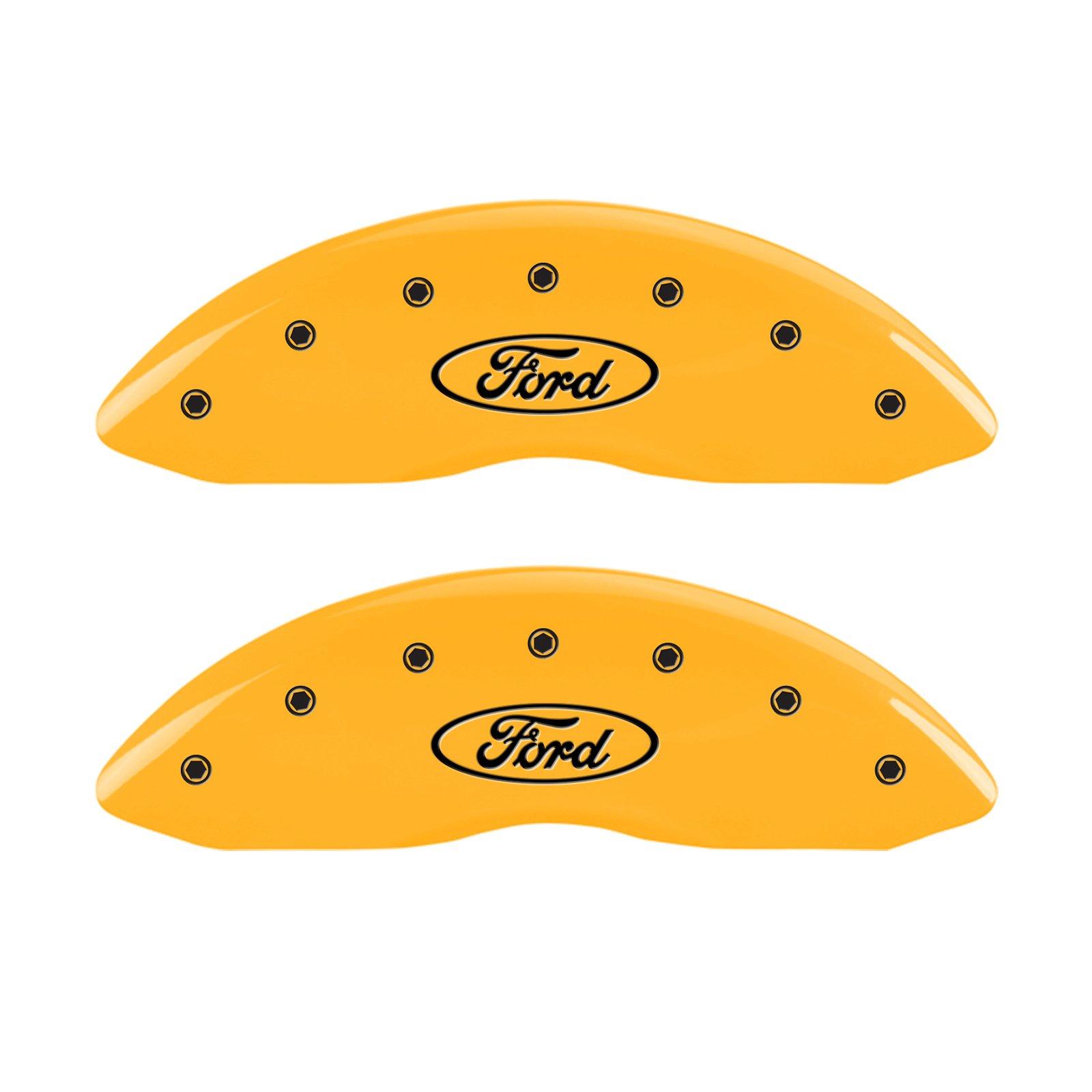 MGP CALIPER 10120SFRDYL Caliper Cover, Set of 4 (Yellow Engraved Front and Rear: Oval Logo/Ford Powder Coat Finish Black Characters) - High quality product image showing MGP CALIPER 10120SFRDYL Caliper Cover, Set of 4 (Yellow Engraved Front and Rear: Oval Logo/Ford Powder Coat Finish Black Characters) details and features
