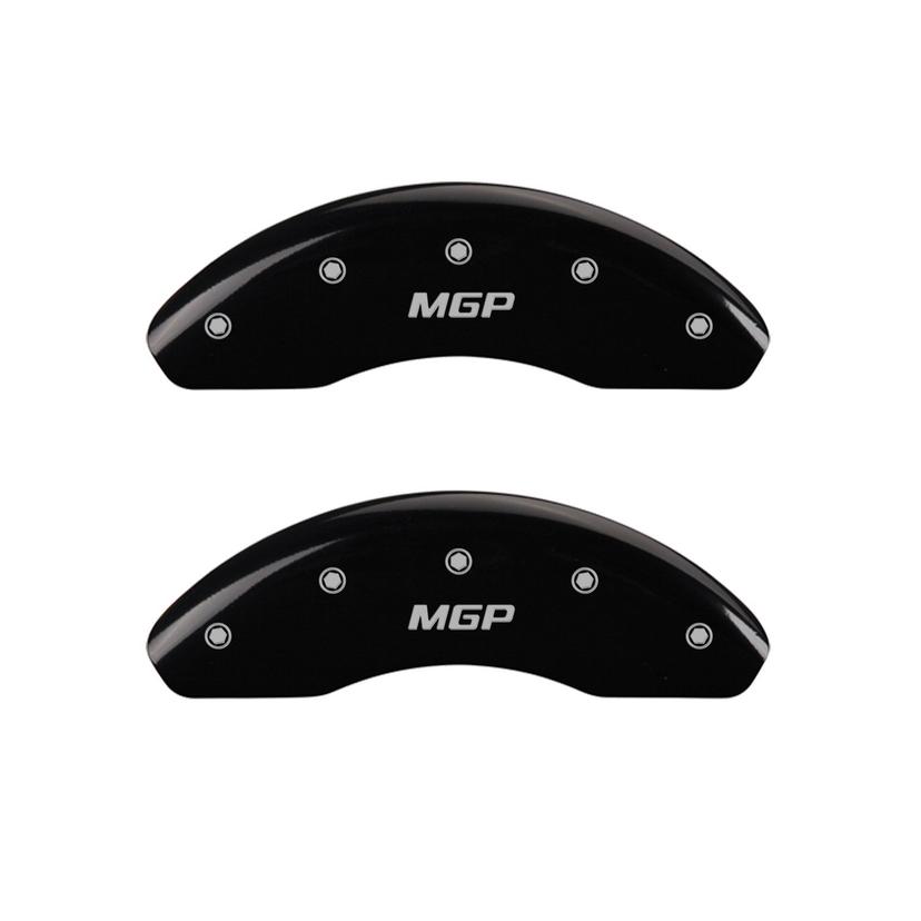 MGP CALIPER 20220SMGPBK Black Powder Coat Finish Front and Rear Caliper Cover, Set of 4 (MGP Silver Characters, Engraved)