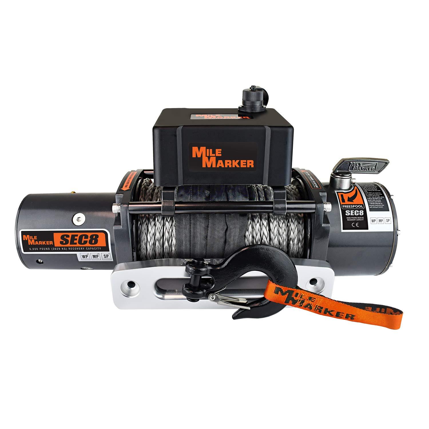 MILE MARKER 77-53141W SEC8 Scout(ES) Truck/Jeep/SUV Element Sealed Electric Winch with Synthetic Rope - 8,000 lb. Capacity - High quality product image showing MILE MARKER 77-53141W SEC8 Scout(ES) Truck/Jeep/SUV Element Sealed Electric Winch with Synthetic Rope - 8,000 lb. Capacity details and features