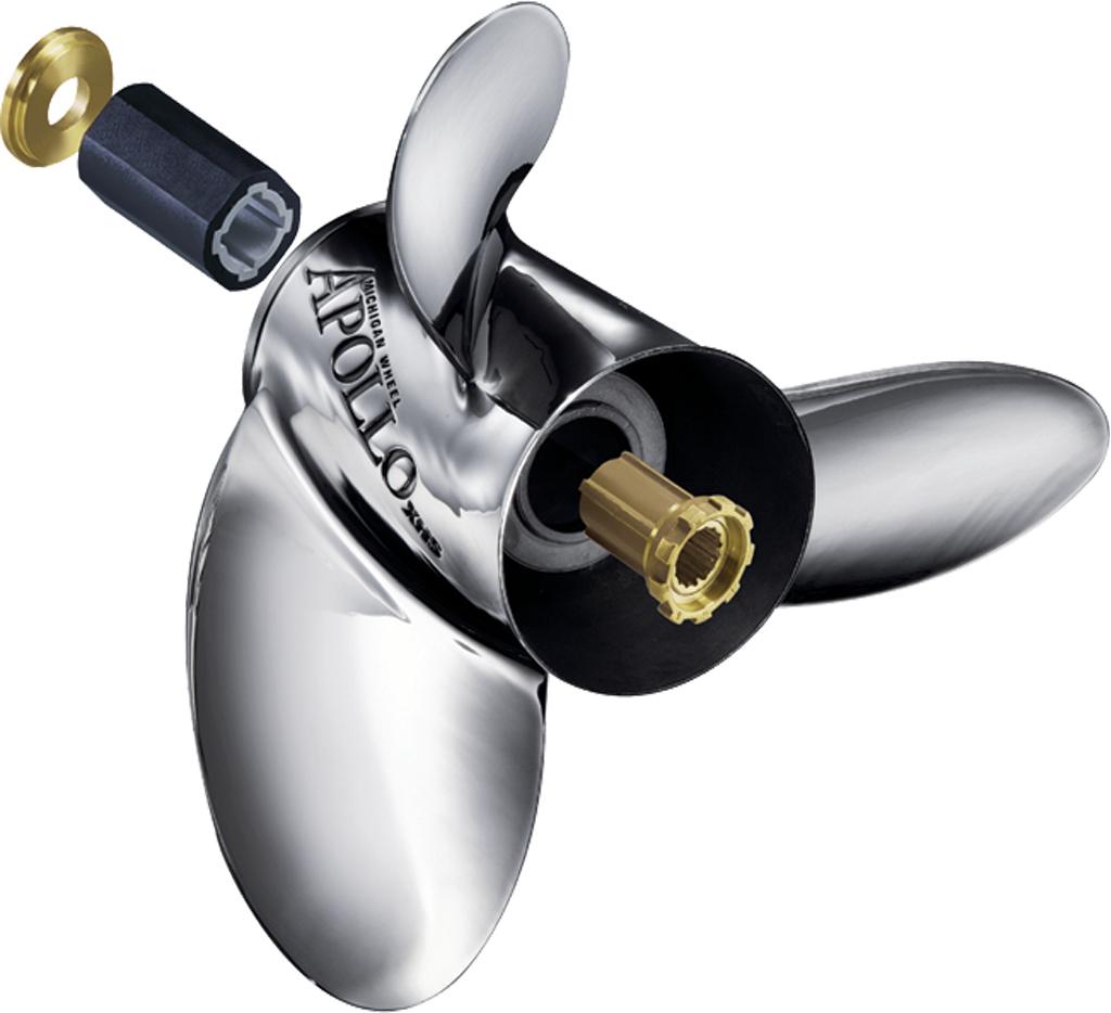 MICHIGAN WHEEL 993043 Apollo A-Series 3-Blade Stainless Steel Propeller - RH, 14-1/4 INCH Diameter x 17 INCH Pitch - High quality product image showing MICHIGAN WHEEL 993043 Apollo A-Series 3-Blade Stainless Steel Propeller - RH, 14-1/4 INCH Diameter x 17 INCH Pitch details and features