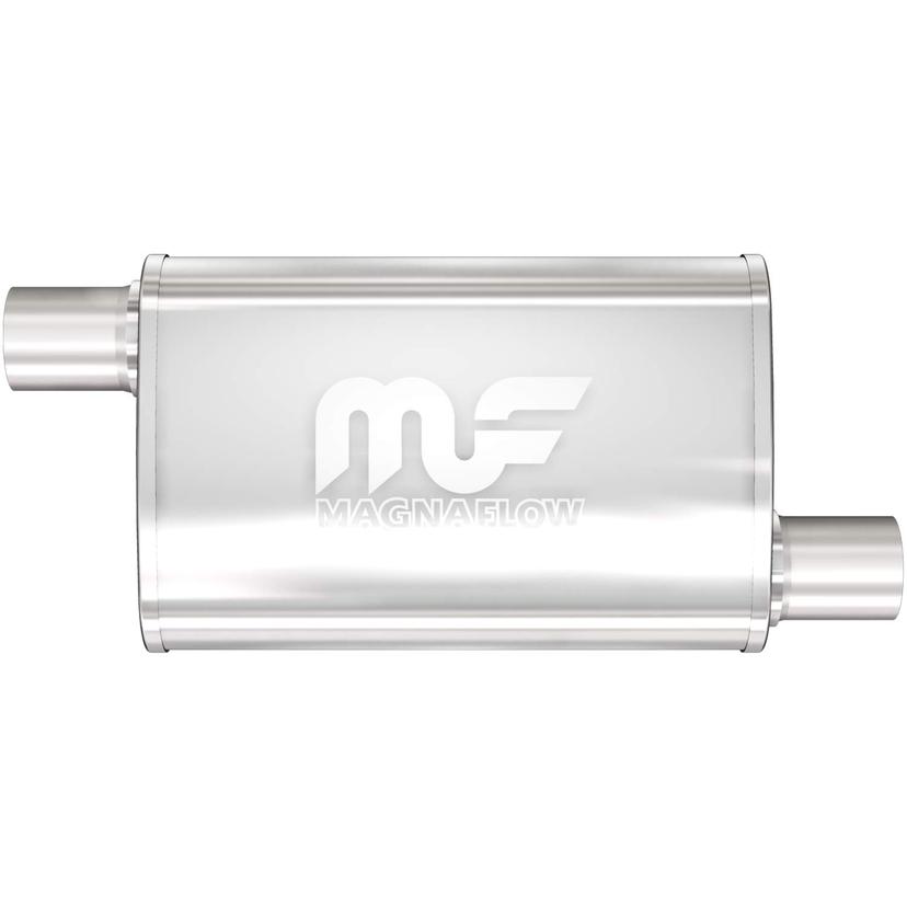 MAGNAFLOW 11236 Exhaust Muffler 2.5 INCH/2.5 INCH Inlet/Outlet, 4x9x14 INCH Oval, Stainless Steel, Satin Finish