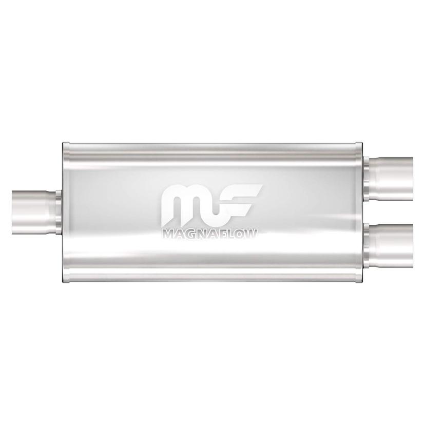 MAGNAFLOW 12158 Exhaust Muffler 2.5 INCH/2.5 INCH Inlet/Outlet, 5x8x14 INCH Oval, Stainless Steel, Satin Finish