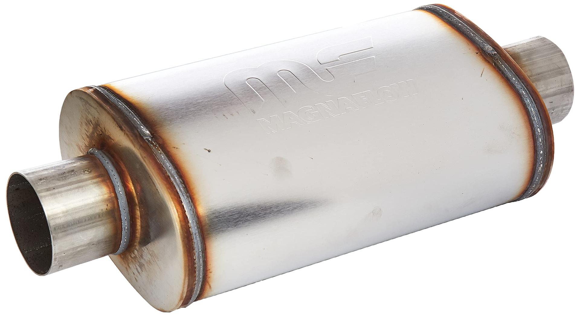 MAGNAFLOW 12219 Exhaust Muffler 3 INCH/3 INCH Inlet/Outlet, 5x8x14 INCH Oval, Stainless Steel, Satin Finish - High quality product image showing MAGNAFLOW 12219 Exhaust Muffler 3 INCH/3 INCH Inlet/Outlet, 5x8x14 INCH Oval, Stainless Steel, Satin Finish details and features
