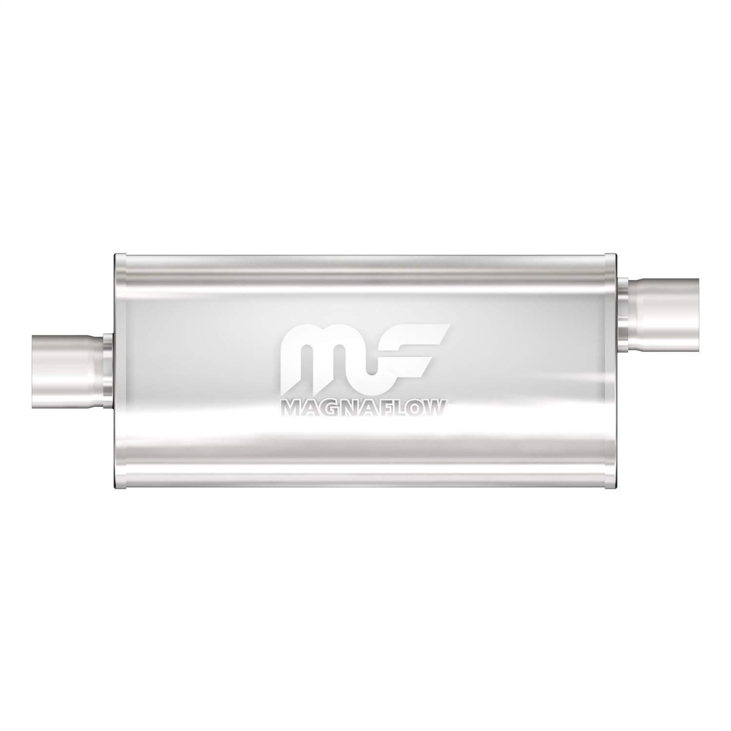 MAGNAFLOW 12229 Exhaust Muffler 3 INCH/3 INCH Inlet/Outlet, 5x8x14 INCH Oval, Stainless Steel, Satin Finish - High quality product image showing MAGNAFLOW 12229 Exhaust Muffler 3 INCH/3 INCH Inlet/Outlet, 5x8x14 INCH Oval, Stainless Steel, Satin Finish details and features