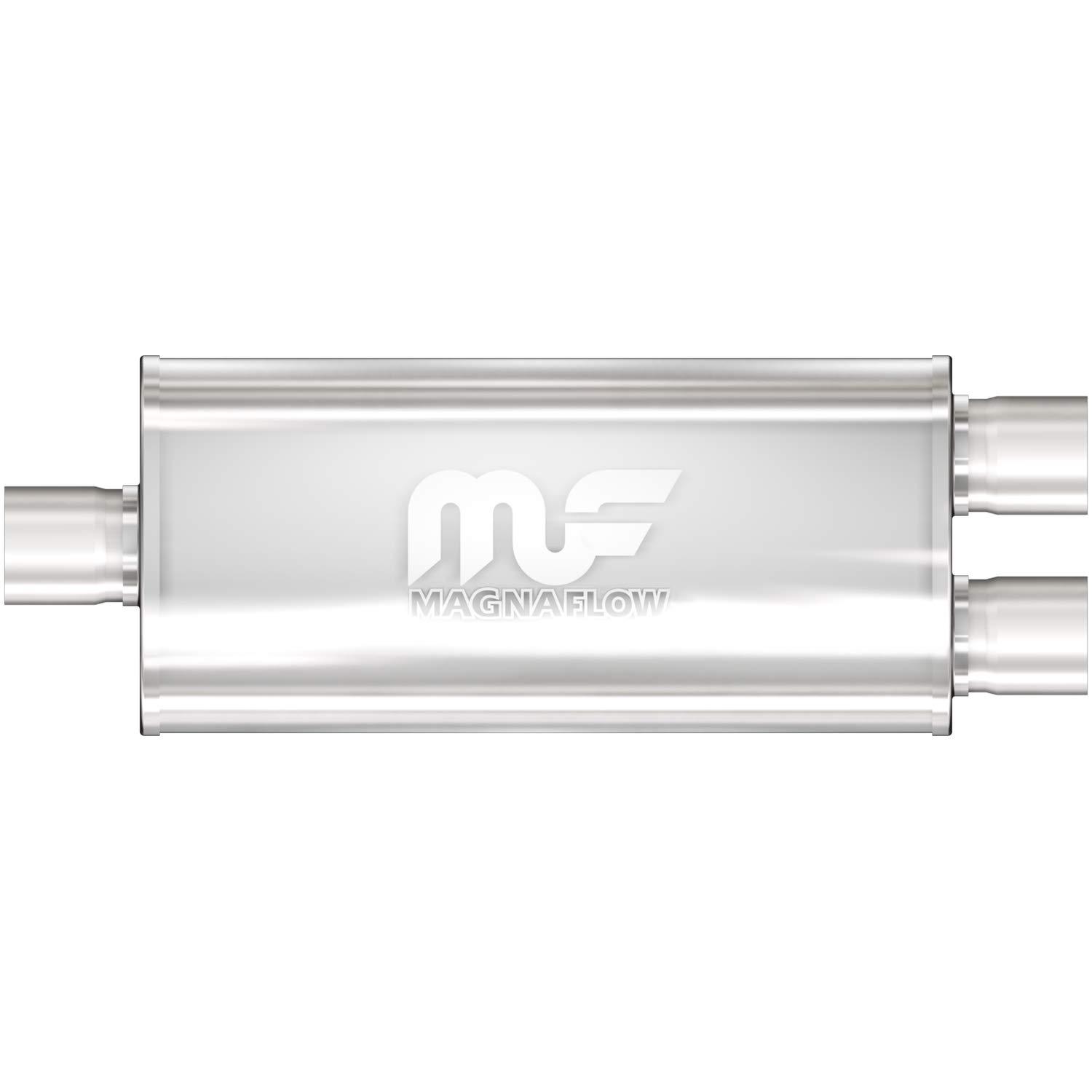 MAGNAFLOW 12258 Exhaust Muffler 2.5 INCH/2.25 INCH Inlet/Outlet, 5x8x18 INCH Oval, Stainless Steel, Satin Finish - High quality product image showing MAGNAFLOW 12258 Exhaust Muffler 2.5 INCH/2.25 INCH Inlet/Outlet, 5x8x18 INCH Oval, Stainless Steel, Satin Finish details and features